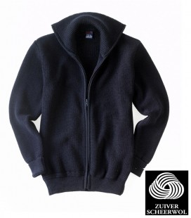 SCHIPPERSVEST 100 % WOL  NAVY GROF GEBREID